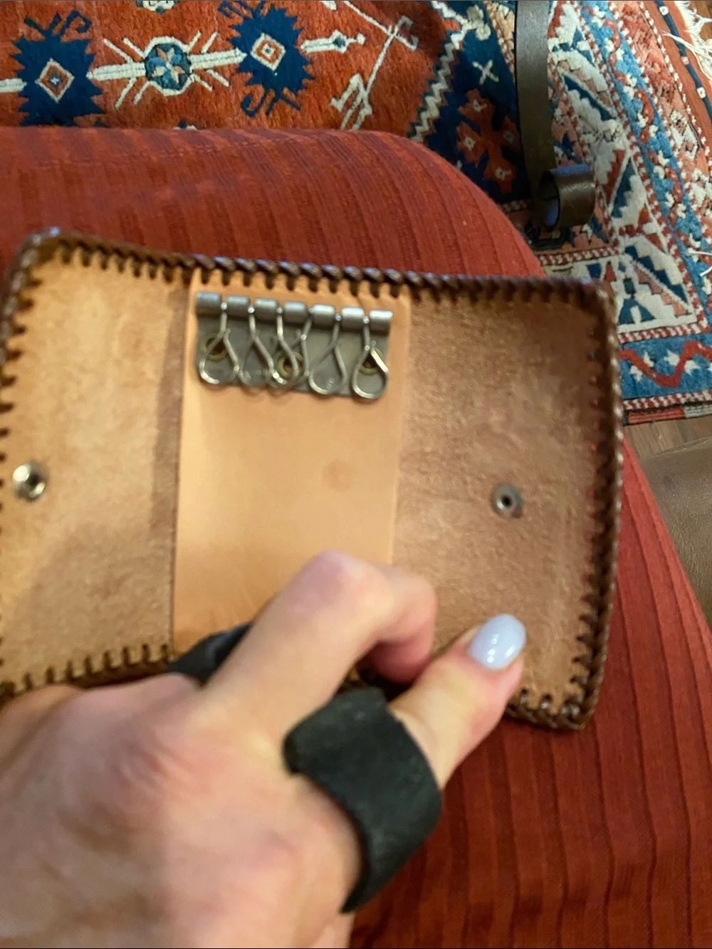Handtooled Brown Leather Key Wallet - Vintage 1940-1970
